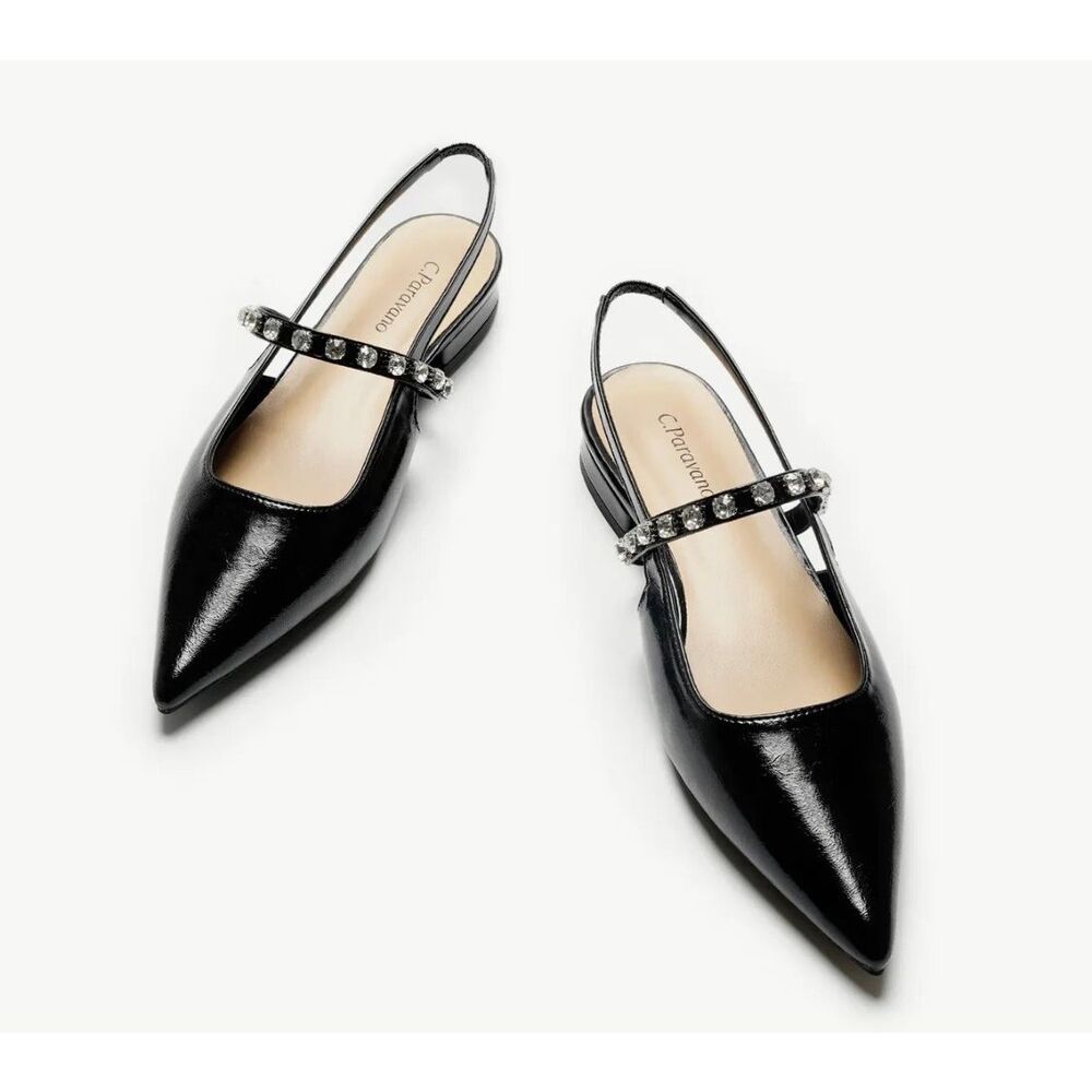 C.Paravano Crystal Strap Slingback Flats Size 10 New